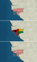 The map of Guinea-Bissau with text, textless, and with flag