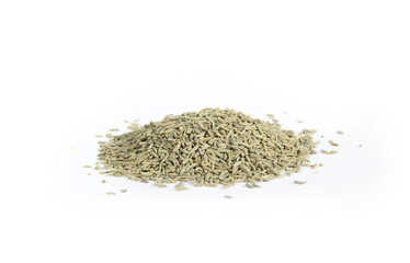 Fennel Seeds or Lukhnovi in Heap or Pile in Side or Three Quarter View Isolated on White