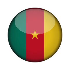 cameroon Flag in glossy round button of icon. National concept sign. Independence Day. isolated on transparent background.