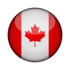 canada Flag in glossy round button of icon. National concept sign. Independence Day. isolated on transparent background.