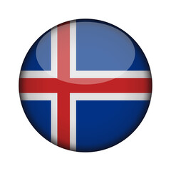 Obraz premium iceland Flag in glossy round button of icon. National concept sign. Independence Day. isolated on transparent background.