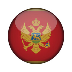 montenegro Flag in glossy round button of icon. National concept sign. Independence Day. isolated on transparent background.