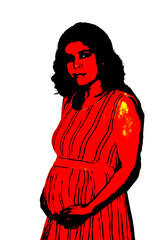 Portrait of an Indian Pregnant Woman With white background