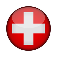 Fototapeta premium switzerland Flag in glossy round button of icon. National concept sign. Independence Day. isolated on transparent background.