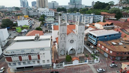 Malacca, Malaysia - October 16, 2022: Aerial View of the Malacca River Cruise