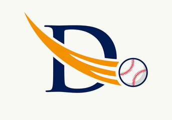 Letter D Baseball Logo Concept With Moving Baseball Icon Vector Template - obrazy, fototapety, plakaty