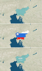 The map of Slovenia with text, textless, and with flag