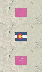 The map of Colorado with text, textless, and with flag