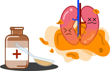 animation of a sick kidney due to exposure to liquid medicine. liquid medicine is suspected as the cause of acute kidney failure in children