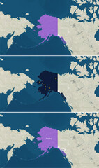 The map of Alaska with text, textless, and with flag