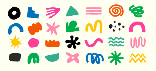 Abstract Children Colorful Geometry Doodle Vector Extended Shapes Toolkit. Contemporary Shapes Children Illustration. Hand Drawn Trendy Children Illustration.