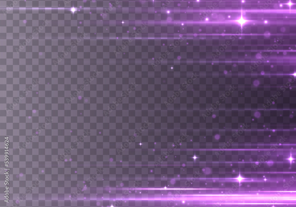 Poster purple soft horizontal neon lines. set of abstract lens flares. flash purple line motion. laser spar