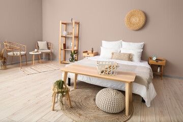 Interior of stylish bedroom in eco style