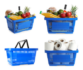Set of shopping baskets on white background