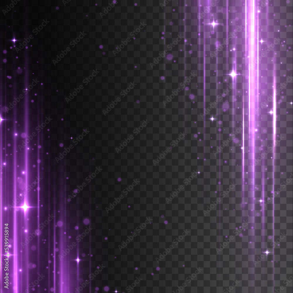 Poster purple soft vertical neon lines. set of abstract lens flares. flash purple line motion. laser sparkl