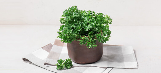 Bunch of fresh parsley on white table