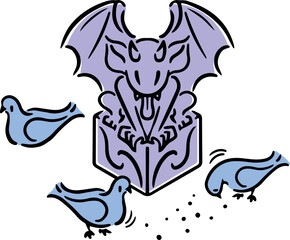 ガーゴイルと鳩たち。アイソメトリック図。