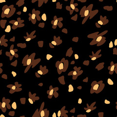 Brown leopard seamless pattern. Abstract flower spots. Animalistic vector background. 