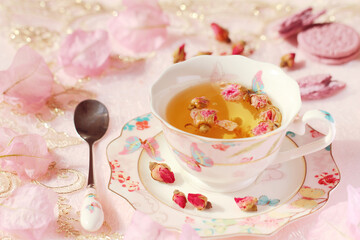 cup of tea with rose