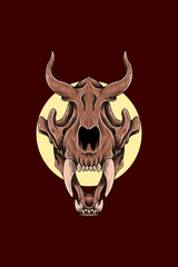 Horned tiger skull vector illustration