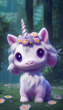 Fototapeta Vertical of a cute unicorn in the woods