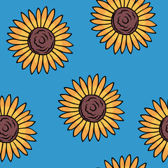 Sunflower flower seamless pattern blue background vector illustration design