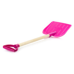 Children's large shovel isolated on a white background. Colored plastic shovels for snow removal. Children's Sandbox Toys