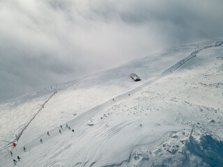 aerial view of ski slope in slovakia mountains