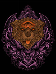 illustration wolf head mandala style with engraving ornament