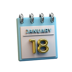 18 January monthly calendar 3D rendering
