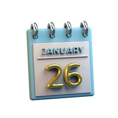 26 January monthly calendar 3D rendering