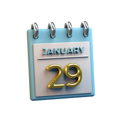 29 January monthly calendar 3D rendering