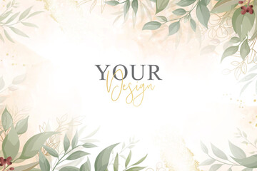 Greenery Wedding Invitation Design with Elegant Floral and Watercolor