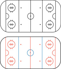 Ice hockey field on white background. ice hockey rink sign. Outline of lines on an ice hockey rink. flat style.