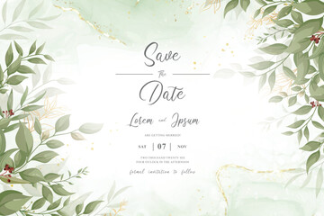 Greenery Wedding Invitation Design with Elegant Floral and Watercolor