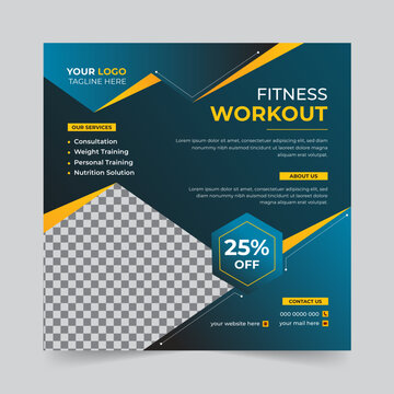 Editable Fitness Gym Workout Sports Yoga Social Media Post And Web Banner Design For Digital Marketing Company.Facebook Instagram Post Banner Template Premium Vector