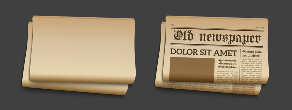 Old newspaper mockup. Retro newsprint page. Vector realistic old news template
