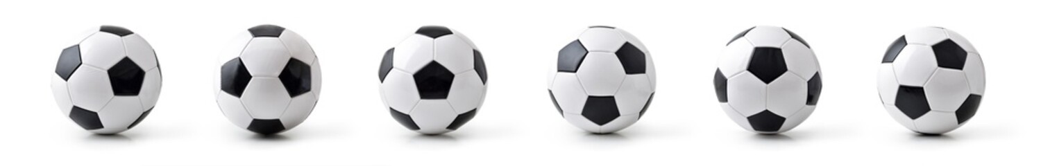 Various views of a classic soccer ball isolated on white