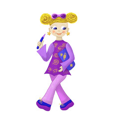 Girl student with a tablet and a stylus in her hands. Isolated object on a white background.