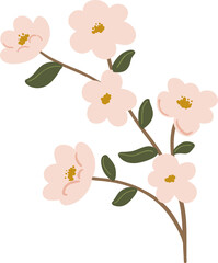 Hand drawn branch with flowers and fruits, garden harvest clipart, fruit garden concept