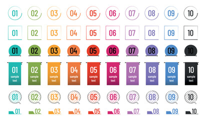 Number Icons Set - Different Colorful Vector Illustrations Isolated On White Background