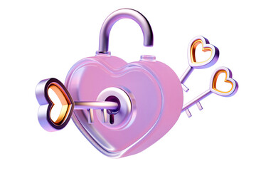 3D of Pink heart shaped lock with key