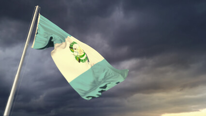 pretty Guatemala flag on heavy dark clouds background - abstract 3D rendering