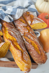 healthy home made pumpkin baguette on a table