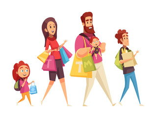 Family Shopping Illustration