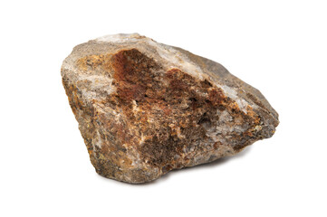 The mineral cerussite is gray in color with a dirty reddish coating on the surface