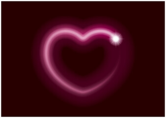 暗闇の背景にピンク色に光り輝くハートマーク　壁紙