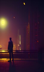 Obraz premium Drawing of city streets at night. Nightlife. Walks at night.
