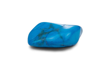 The polished howlite mineral is blue in color with dark veins.