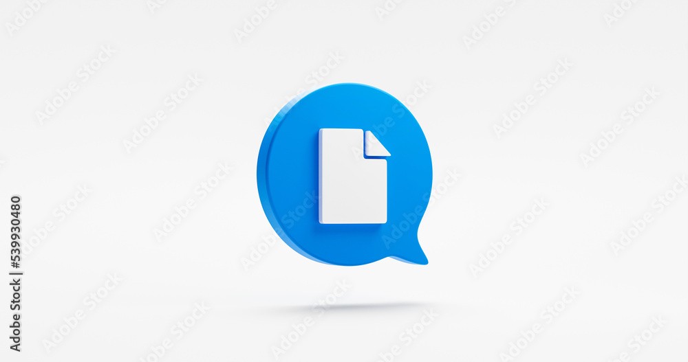 Poster blue document icon message bubble of 3d graphic element or business paper file symbol contract copy 